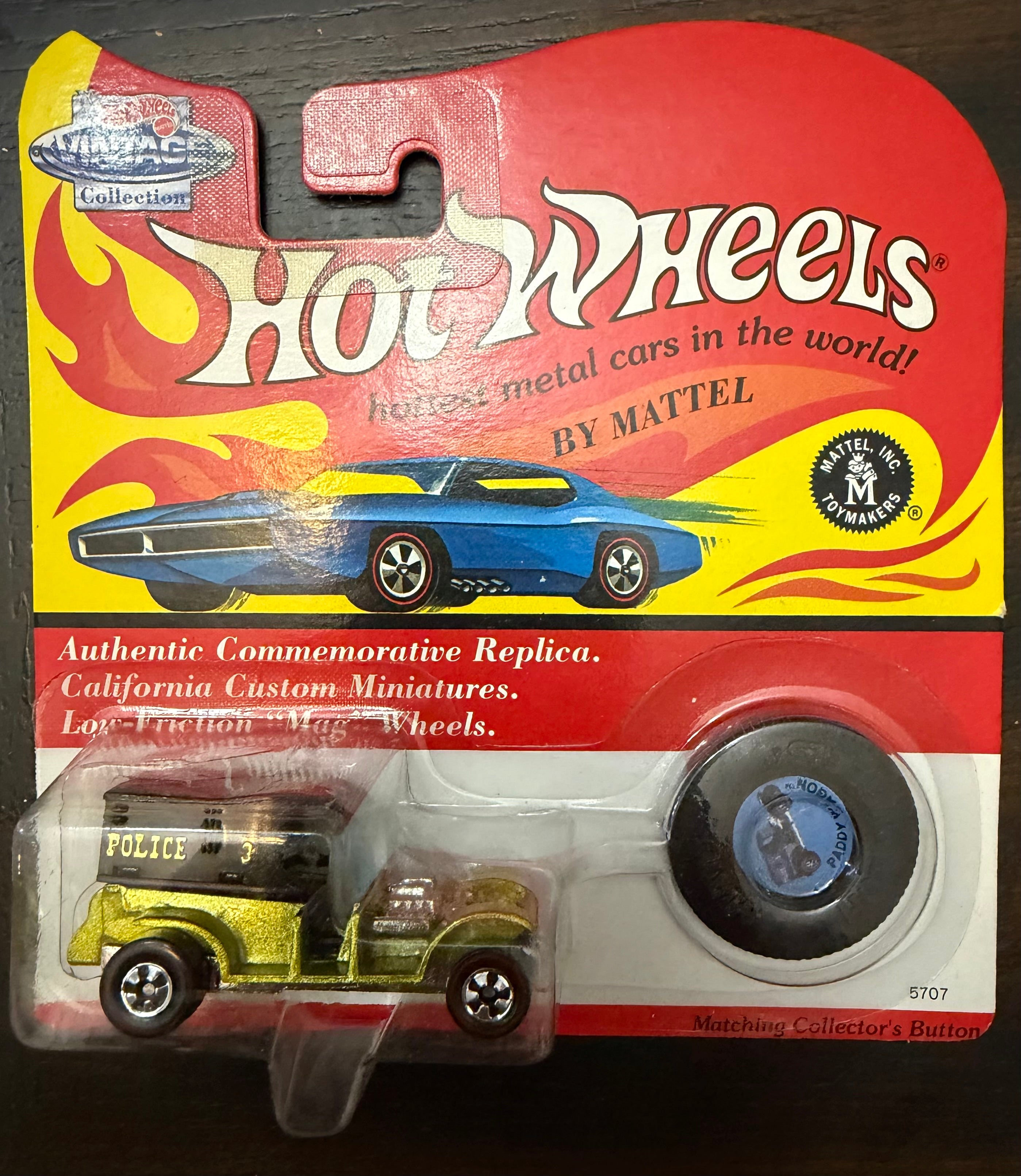 Hot Wheels Vintage Collection Paddy Wagon Police Commemorative Replica w/ Collector’s Button